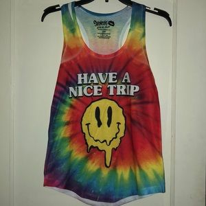 “Have a nice trip” rainbow tie-dye tank top